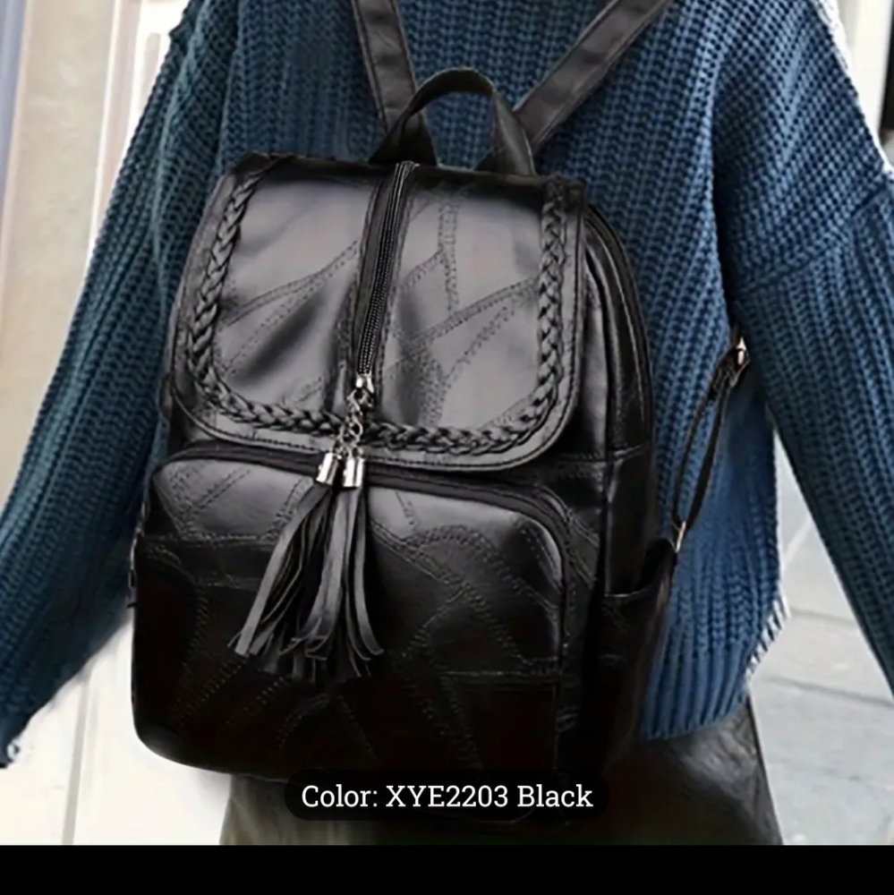Black pu leather backpack